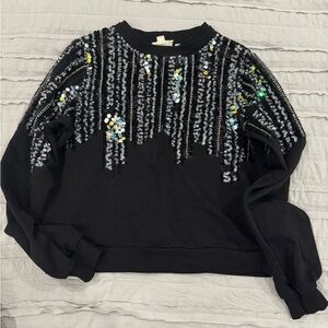 Anthropologie Let Me Be  Black Sequin Embellished Sweater